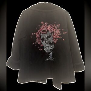 Grateful Dead Skull Hand Painted Lined Faux Suede Coat | Size L | Black/Multi